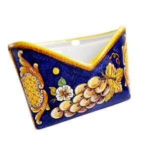 Fiori Italian Pottery Letter Holder – Gialletti Pimpinelli Signed – Blue Grapes